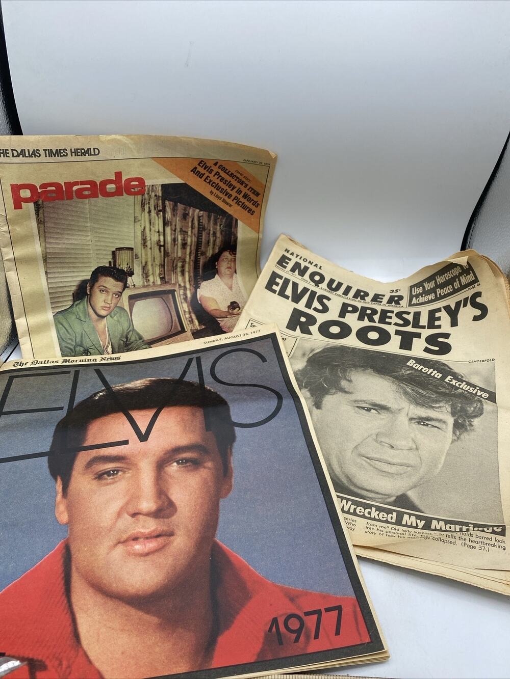 Lot Of 3 Elvis Articles In Enquirer, Dallas Times Herald & Dallas Morning News